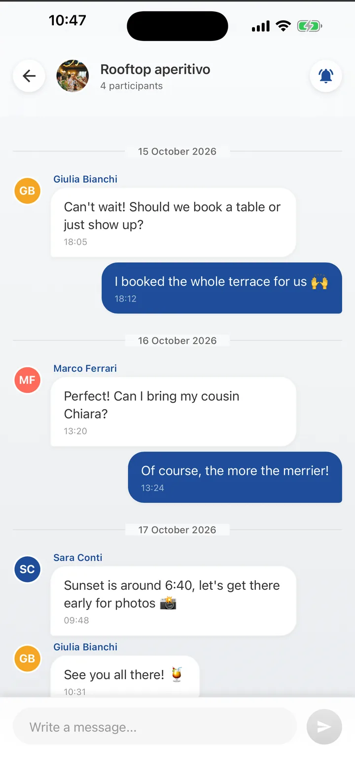Togivy: group chat for drinks night